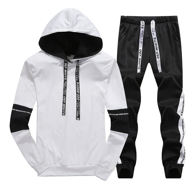 Conjuntos de treino dos homens outono inverno com capuz moletom drawstring outfit 2019 masculino terno pulôver duas peças conjunto casual