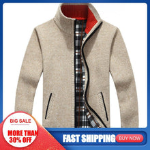 Load image into Gallery viewer, Winter Thick Men&#39;s Knitted Sweater Coat Off White Long Sleeve Cardigan Fleece Full Zip Male Causal Plus Size Clothing for Autumn
